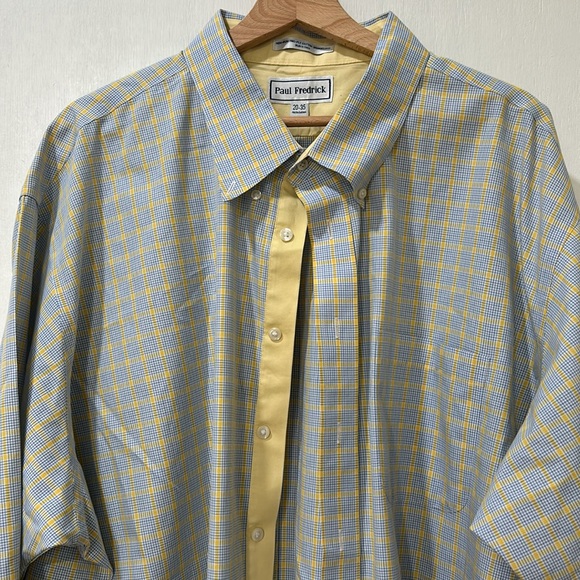 PAUL FREDRICK MENS CLASSIC FIT DRESS SHIRT YELLOW PLAID BUTTON DOWN Sz 20-35 - Picture 3 of 9